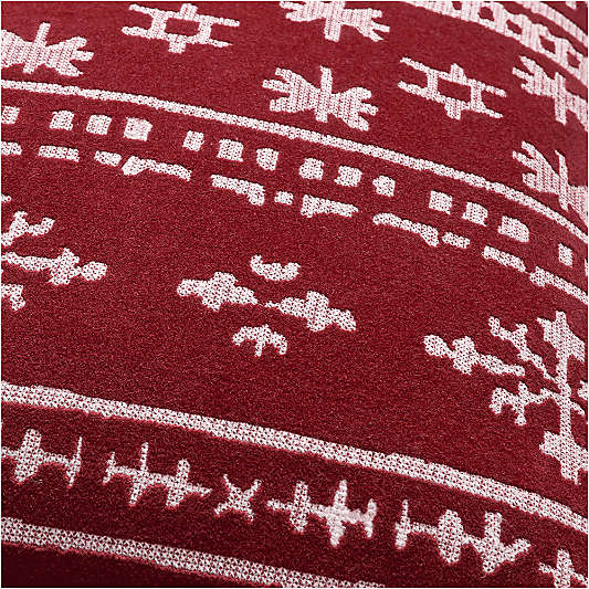Fair Isle Embroidered Velvet 23"x23" Luminous Red Throw Pillow with Down-Alternative Insert