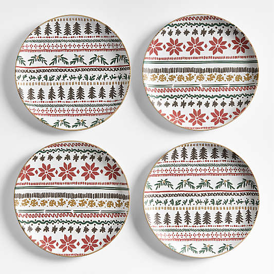 Nordic Fair Isle Stoneware Salad Plates, Set of 4