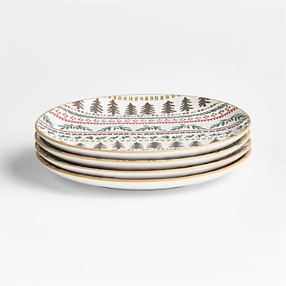 Nordic Fair Isle Stoneware Salad Plates, Set of 4