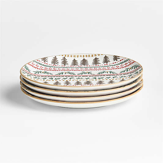 Nordic Fair Isle Stoneware Salad Plates, Set of 4