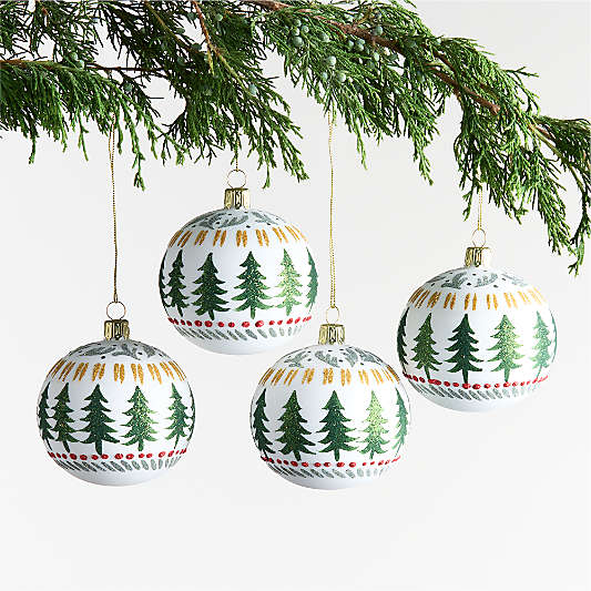 European Fair Isle Tree Ball Christmas Tree Ornament, Set of 4