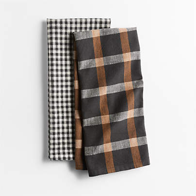 Fall Gingham and Plaid Organic Cotton Kitchen Towels, Set of 2