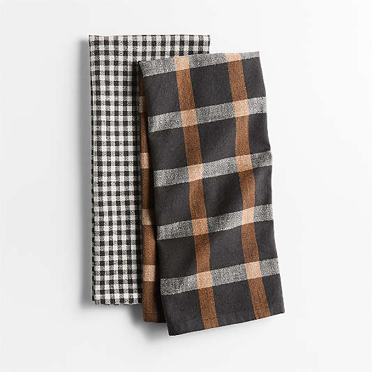 Fall Gingham and Plaid Organic Cotton Kitchen Towels, Set of 2