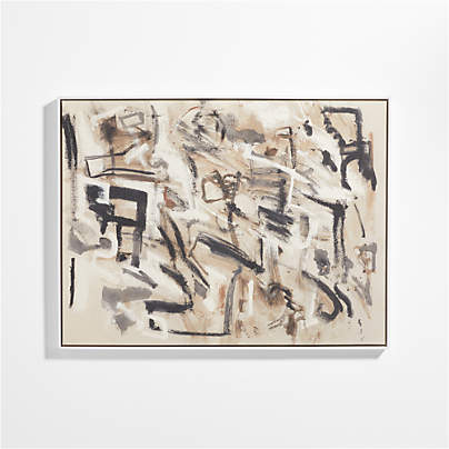 "Family Function" Framed Beige Abstract Wall Art Print 36"x48" by Joe Turner