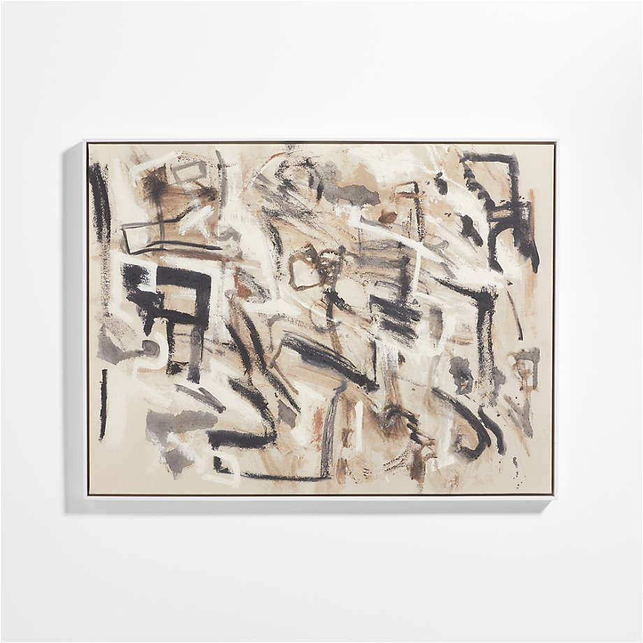 Family Function Framed Beige Abstract Wall Art Print 36x48 by