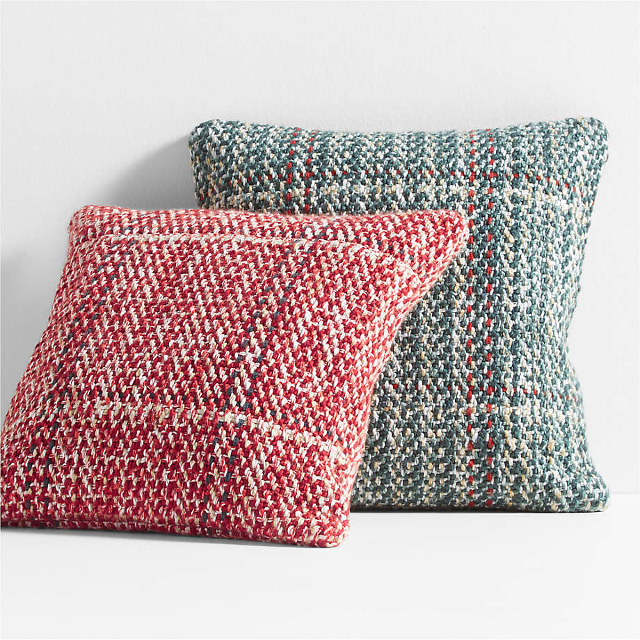 Red 20x20 Washed Organic Cotton Velvet Throw Pillow with Down