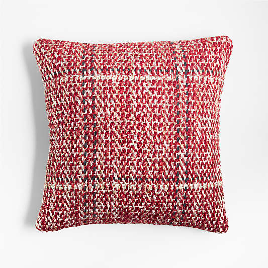 Luminous Red Textured Plaid 20"x20" Holiday Throw Pillow