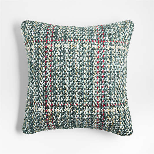 Spruce Green Textured Plaid 20"x20" Holiday Throw Pillow