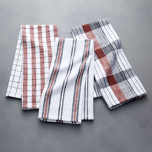 Farmhouse Stripe/Check Henna Dish Towels, Set of 3