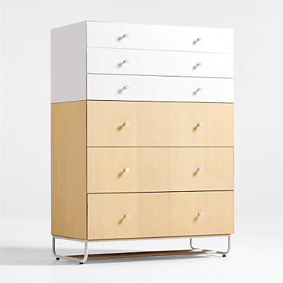 Colorblock Tall Two Tone White And, Light Natural Wood Dresser