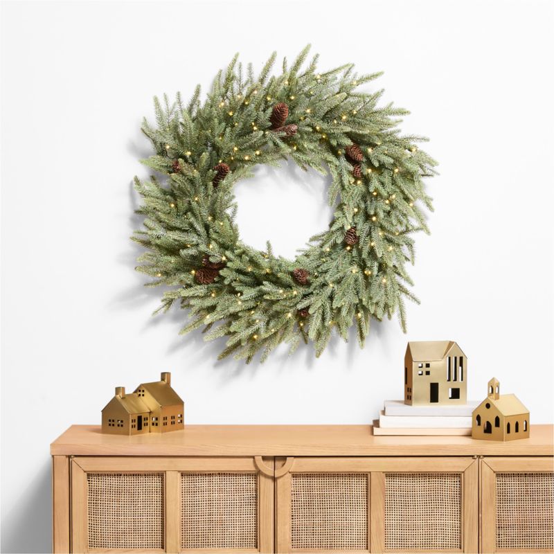 Faux Frosted Pre-Lit LED Norway Spruce Wreath 30" - image 1 of 9