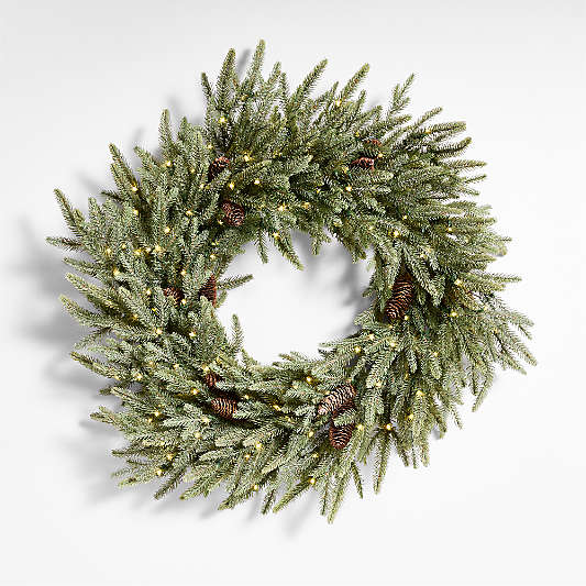 Faux Frosted Pre-Lit LED Norway Spruce Wreath 30"