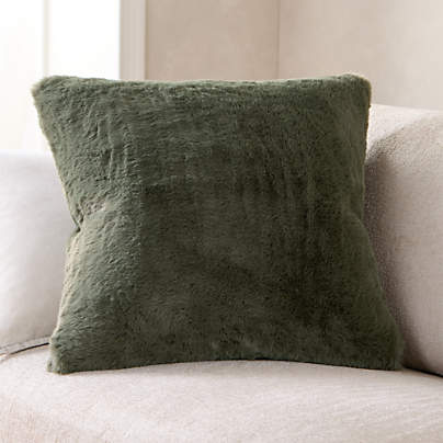 Burnt Green Faux Fur 23"x23" Throw Pillow with Feather Insert