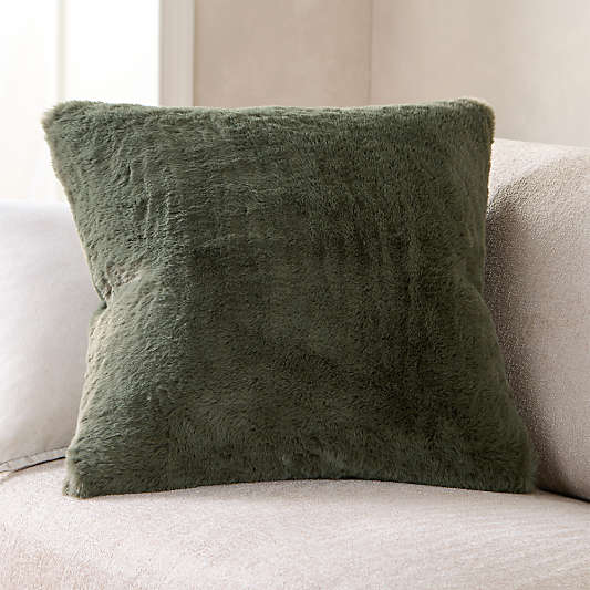 Burnt Green Faux Fur 23"x23" Throw Pillow Cover