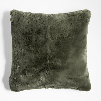 View Burnt Green Faux Fur 23x23 Throw Pillow with Down-Alternative Insert details