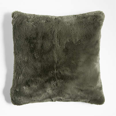 Burnt Green Faux Fur 23"x23" Throw Pillow Cover