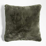 Burnt Green Faux Fur 23x23 Throw Pillow with Down-Alternative Insert
