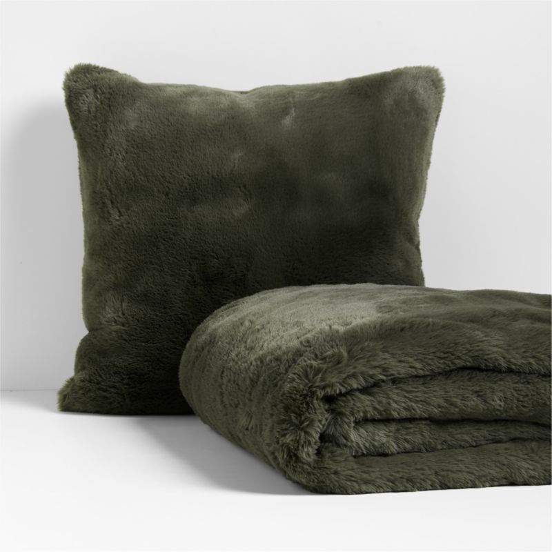 Faux Fur 70"x55" Burnt Green Throw Blanket - image 2 of 8