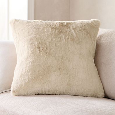 View Ginger Beige Faux Fur 23"x23" Throw Pillow with Feather Insert details