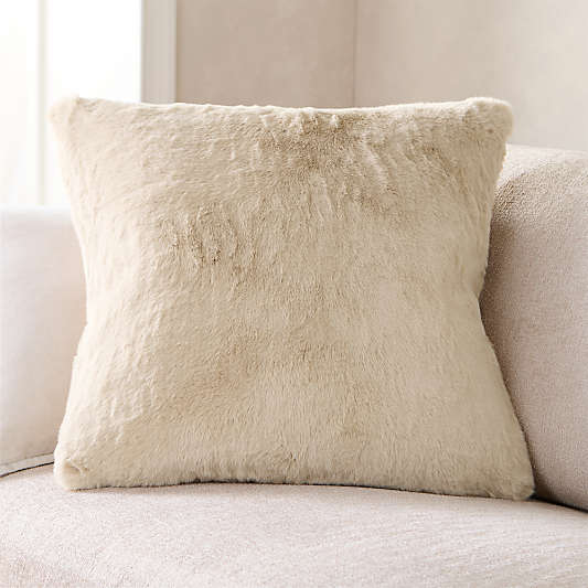 Ginger Beige Faux Fur 23"x23" Throw Pillow with Down-Alternative Insert