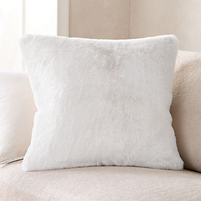 View Ivory 23"x23" Faux Fur Throw Pillow with Feather Insert details