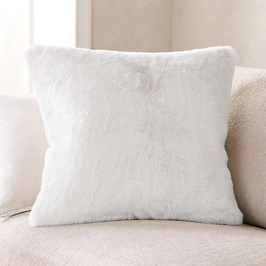 Ivory 23"x23" Faux Fur Throw Pillow with Down-Alternative Insert