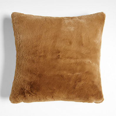 View Brulee Brown Faux Fur 23''x23'' Throw Pillow with Down-Alternative Insert details
