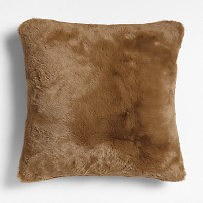View Caramel Brown Faux Fur Throw Pillow Cover 23"x23" details