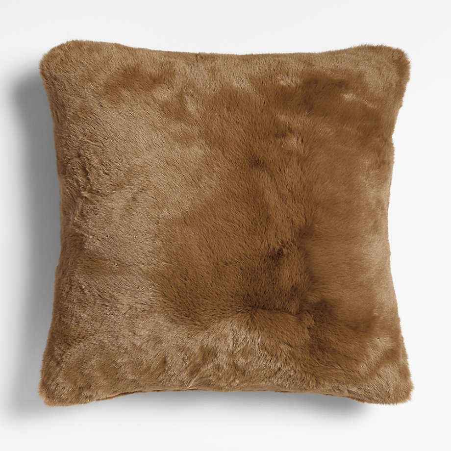 Caramel 23"x23" Faux Fur Throw Pillow with Down-Alternative Insert
