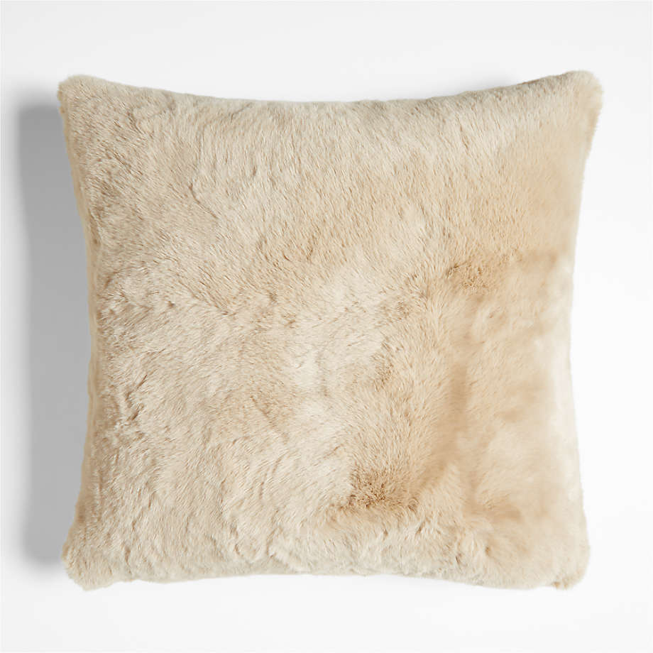 Ginger Beige Faux Fur 23"x23" Throw Pillow Cover