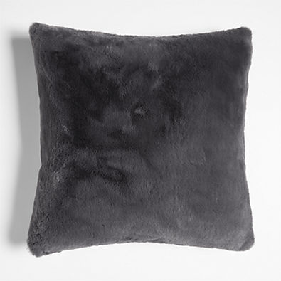 View Storm Grey Faux Fur 23"x23" Throw Pillow with Down-Alternative Insert details