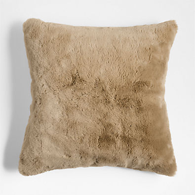 View Sierra Tan Faux Fur 23"x23" Throw Pillow with Down-Alternative Insert details