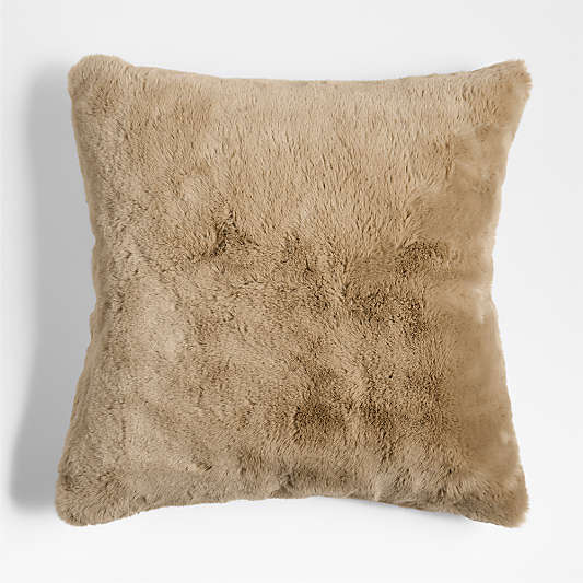 Sierra Tan Faux Fur 23"x23" Throw Pillow Cover