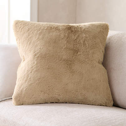 Sierra Tan Faux Fur 23"x23" Throw Pillow with Feather Insert