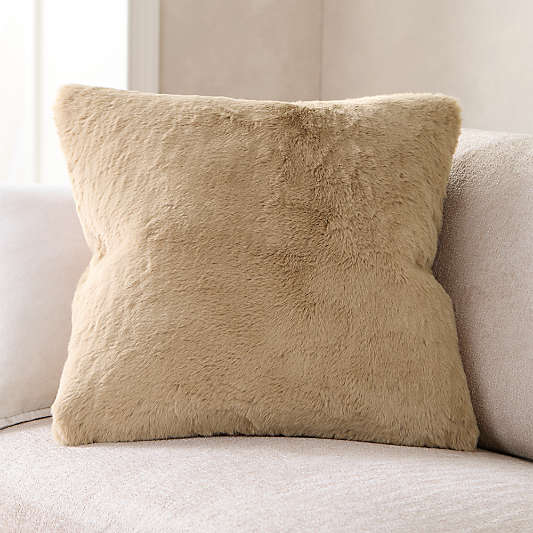 Sierra Tan Faux Fur 23"x23" Throw Pillow Cover