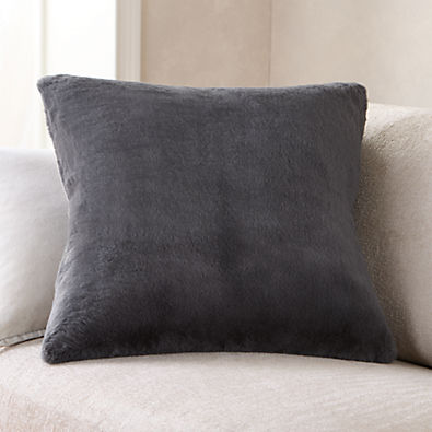 View Storm Grey Faux Fur 23"x23" Throw Pillow with Down-Alternative Insert details