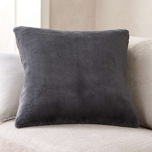 Storm Grey Faux Fur 23"x23" Throw Pillow with Down-Alternative Insert