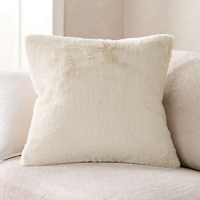 View Travertine Beige Faux Fur 23"x23" Throw Pillow with Down-Alternative Insert details