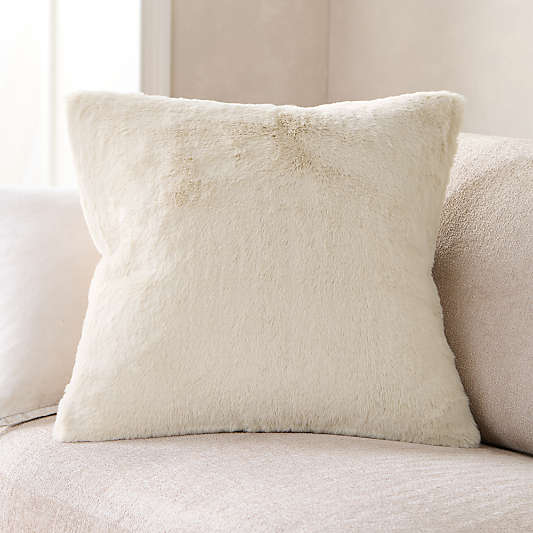 Travertine Beige Faux Fur 23"x23" Throw Pillow Cover