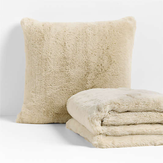 Faux Fur 70"x55" Travertine Beige Throw Blanket