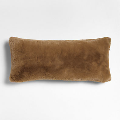 View 36"x16" Caramel Faux Fur Throw Pillow with Feather Insert details