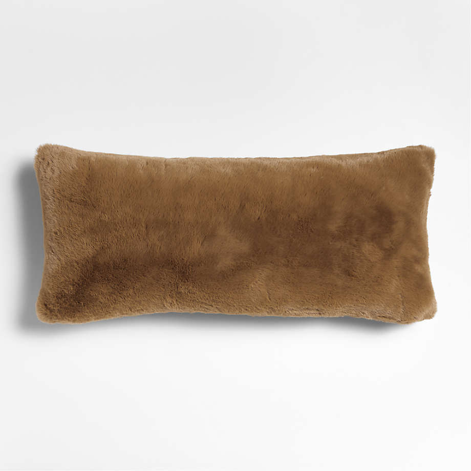36"x16" Caramel Faux Fur Throw Pillow with Feather Insert