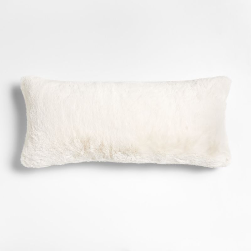 Ivory 36"x16" Faux Fur Throw Pillow with Feather Insert