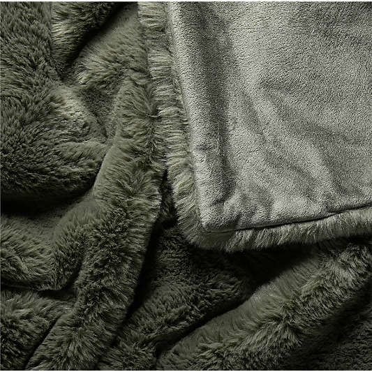 Faux Fur 70"x55" Burnt Green Throw Blanket