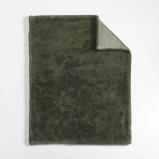 Faux Fur 70"x55" Burnt Green Throw Blanket