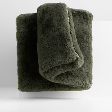 View Faux Fur 70"x55" Burnt Green Throw Blanket details