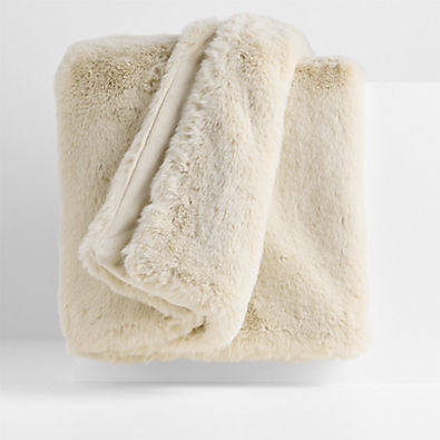 View Faux Fur 70"x55" Travertine Beige Throw Blanket details