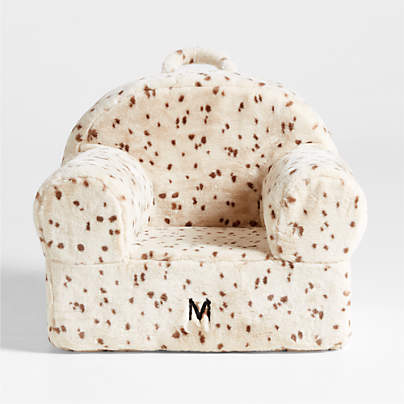 Large Light Brown Leopard Print Faux Fur Kids Lounge Nod Chair