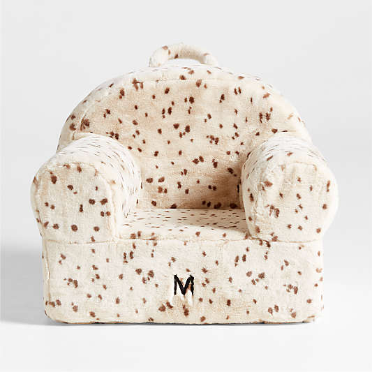 Large Light Brown Leopard Print Faux Fur Kids Lounge Nod Chair