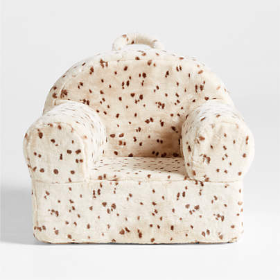 Large Light Brown Leopard Print Faux Fur Kids Lounge Nod Chair